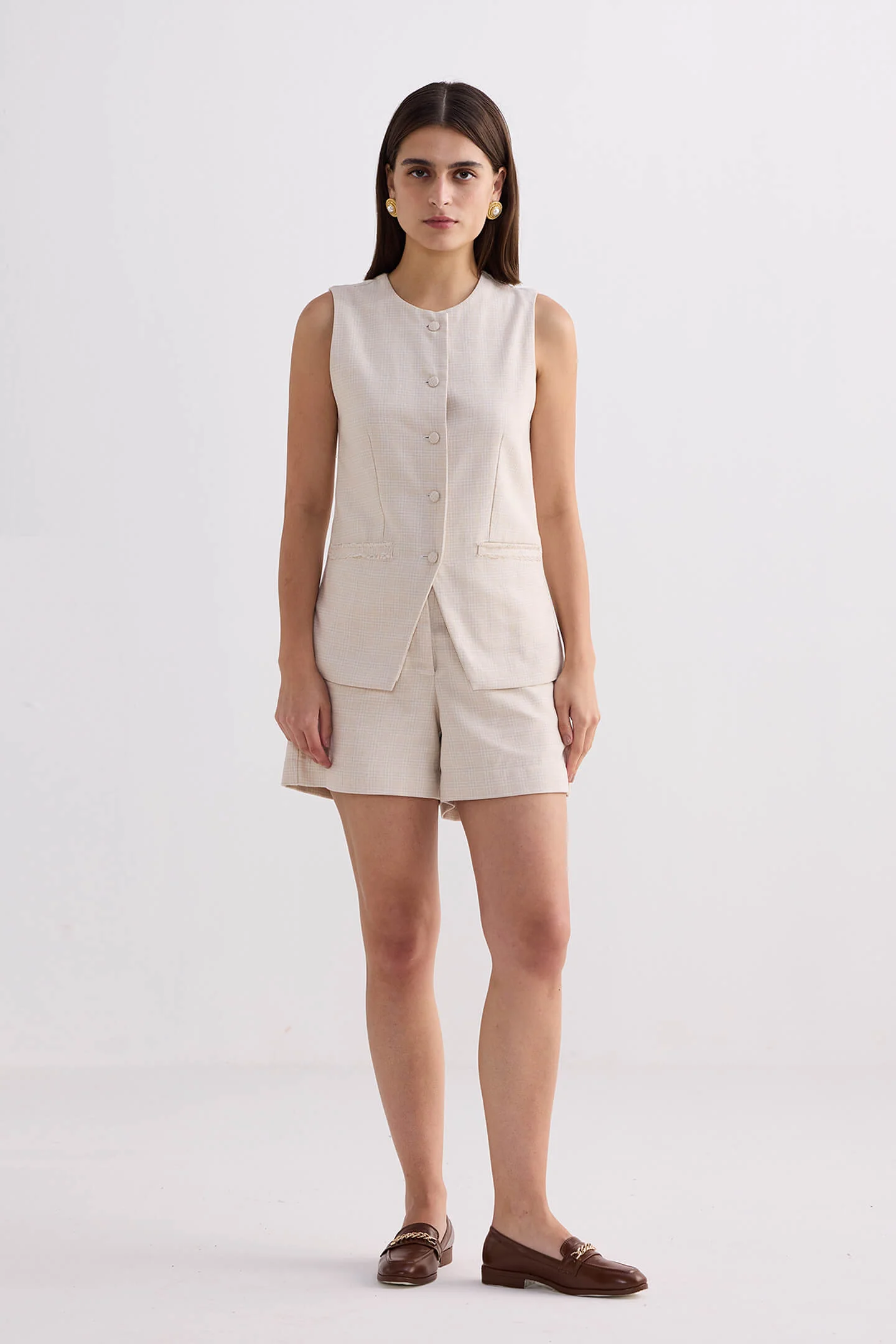 Cotton Tweed Vest Jacket in Cream - Image 4