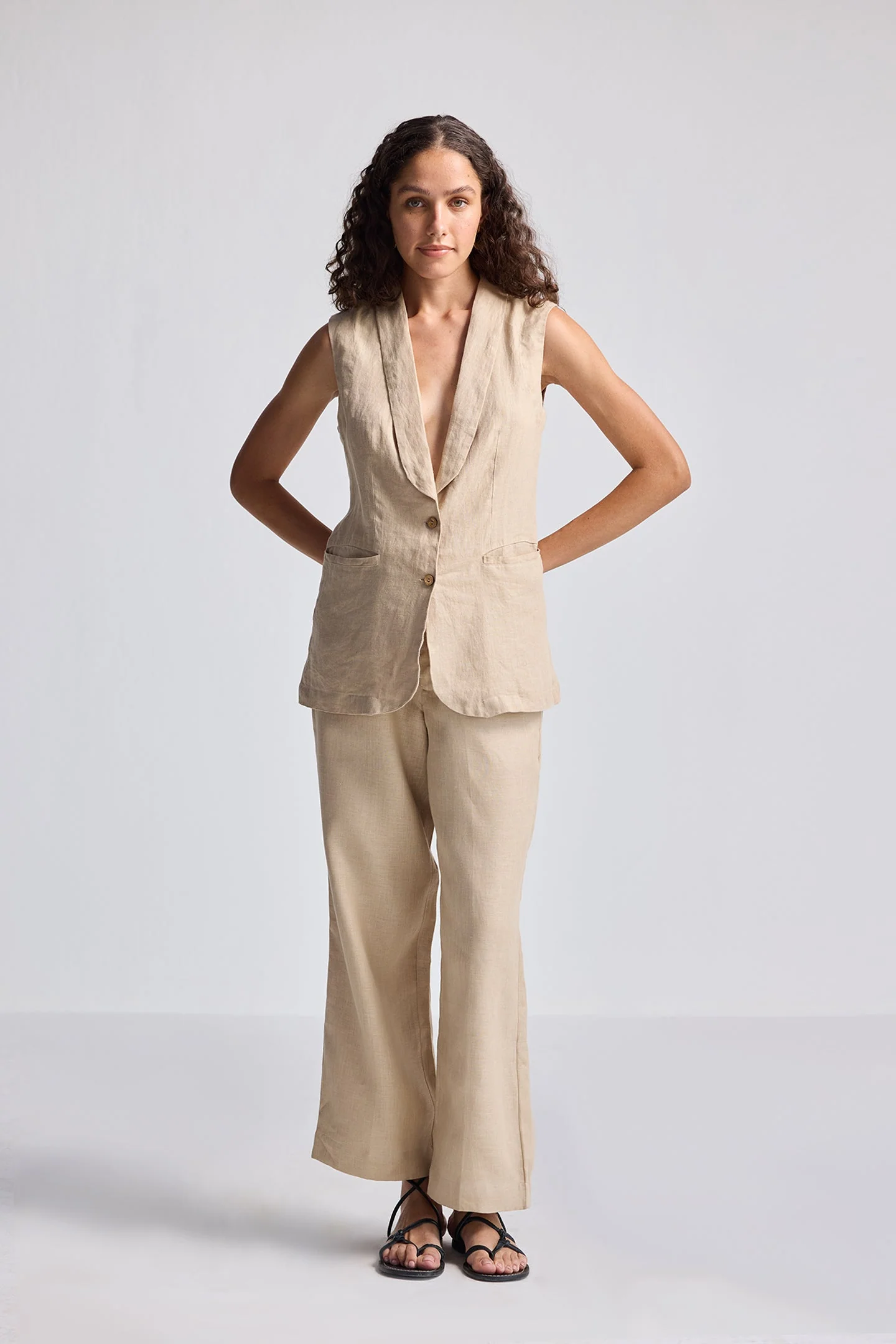 Sleeveless Hemp Jacket Set - Image 10